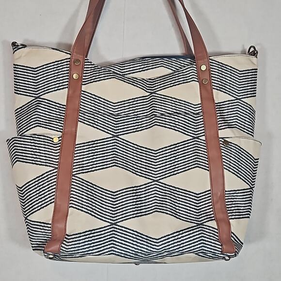 JJ Cole Cream and Navy Blue Striped Diaper Bag - Picture 8 of 10
